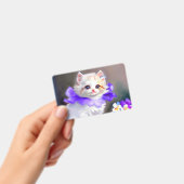 Badge Peinture de chat blanc avec collier de fleurs viol (Manuel / portable)