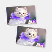 Badge Peinture de chat blanc avec collier de fleurs viol (Avant & arrière)