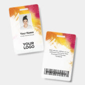 Badge Peinture Texturée Employé Photo, Code-Barres, Nom (Avant & arrière)