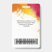 Badge Peinture Texturée Employé Photo, Code-Barres, Nom (Arrière)