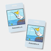 Badge Pélican de dessin animé drôle de pêche (Avant & arrière)
