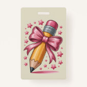 Badge Pencil Coquette Bow Enseignant Appréciation School (Devant)