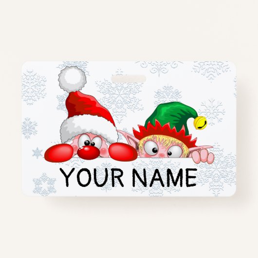 Badge Père Noël et Elf Cute et drôle Caractères Pékin (Devant)