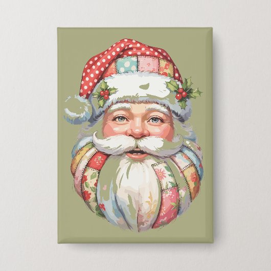Badge Père Noël patchwork Noël Rétro (Recto)