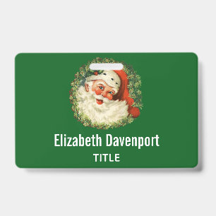 Badge Père Noël vintage avec couronne de pin