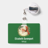 Badge Père Noël vintage avec couronne de pin (Arrière avec rétractable)