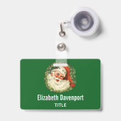 Badge Père Noël vintage avec couronne de pin (Avant avec rétractable)