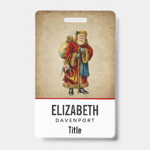 Badge Père Noël vintage de l'ancien monde Noël
