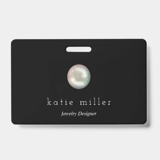 Badge Perle noire brillante | Concepteur de bijoux (Avant)