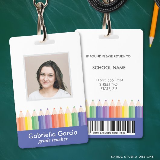Badge Personalized Colorful School Teacher Bar Code ID