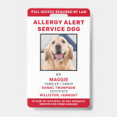 Badge Personalized Service Dog Allergy Alert Dog Photo (Avant)