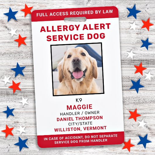 Badge Personalized Service Dog Allergy Alert Dog Photo
