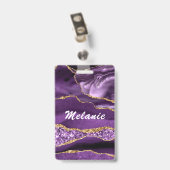 Badge personnalisé Agate Violet Pourpre Paillettes (Arrière avec clip)