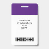 Badge personnalisé avec photo, code-barres et logo (Arrière)