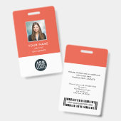 Badge personnalisé avec photo, nom, code-barres et (Avant & arrière)