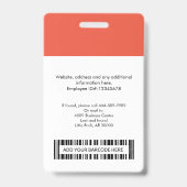 Badge personnalisé avec photo, nom, code-barres et (Arrière)