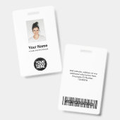 Badge personnalisé blanc employé, code-barres, log (Avant & arrière)