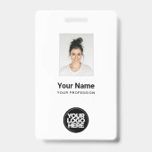 Badge personnalisé blanc employé, code-barres, log (Avant)