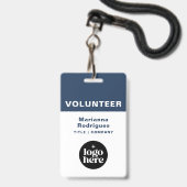 Badge Personnalisé Code-Barres Logo Bleu Étiquette (Avant avec lanière)