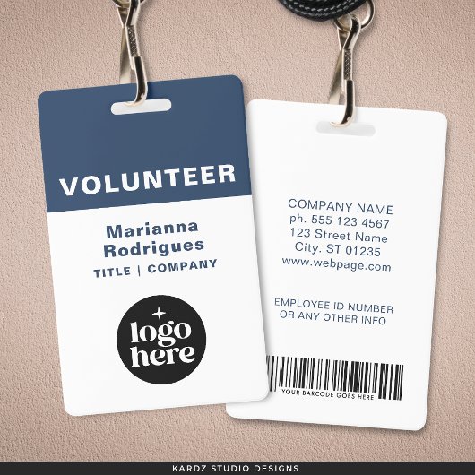 Badge Personnalisé Code-Barres Logo Bleu Étiquette