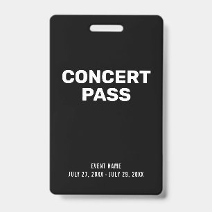 Badge personnalisé Concert Pass noir et blanc