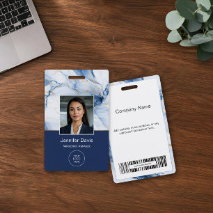 Badge personnalisé en marbre blanc, bleu marine et