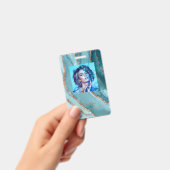 Badge personnalisé en marbre bleu sarcelle or doré (Manuel / portable)