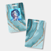 Badge personnalisé en marbre bleu sarcelle or doré (Avant & arrière)