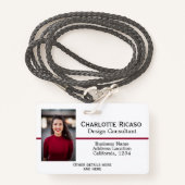 Badge Personnalisé Entreprise Rouge Blanc Noir (Devant avec lanière)