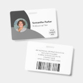 Badge personnalisé gris, Photo, Logo, Code-barres (Avant & arrière)