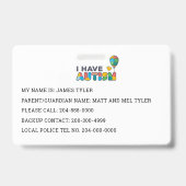 Badge Personnalisé j'ai l'ID d'autisme (Arrière)