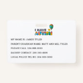 Badge Personnalisé j'ai l'ID d'autisme (Dos)