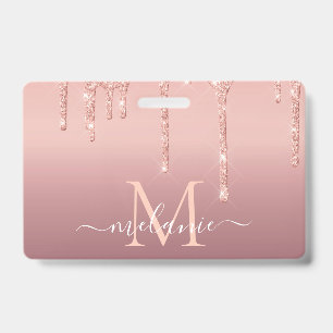 Badge Personnalisé Lettre Nom Rose Or Paillettes