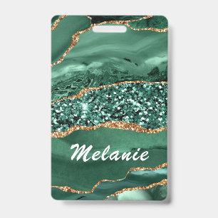 Badge Personnalisé Marbre Paillettes Or Vert
