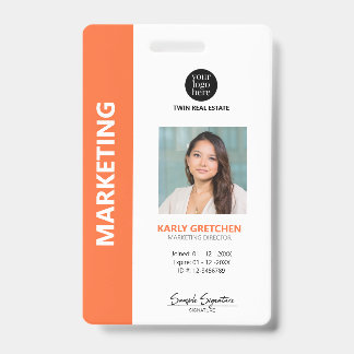 Badge Personnalisé Moderne Employé Professionnel Orange