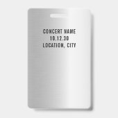 Badge Personnalisé VIP All Access Concert Faux Silver (Arrière)