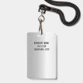 Badge Personnalisé VIP All Access Concert Faux Silver (Arrière avec lanière)
