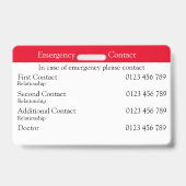 Badge Personne à contacter en cas d'urgence (Arrière)
