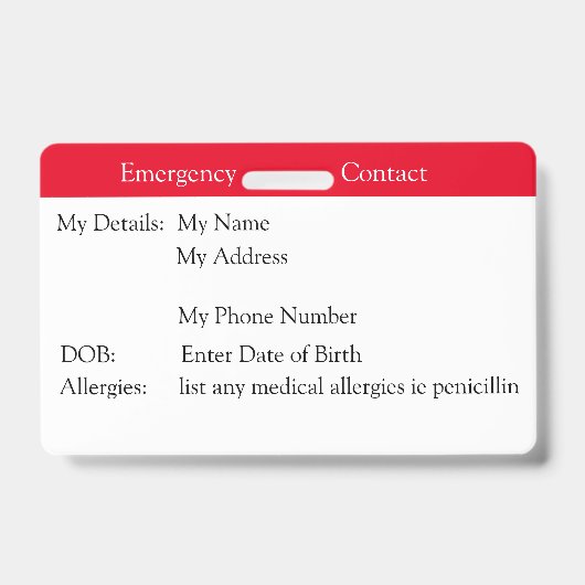Badge Personne à contacter en cas d'urgence (Avant)