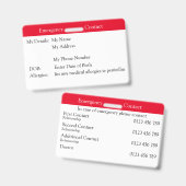Badge Personne à contacter en cas d'urgence (Avant & arrière)