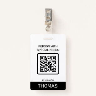Badge Personne ayant des besoins spéciaux Code QR et aut
