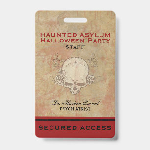 Badge Personnel de la fête d'Halloween de l'asile hanté
