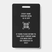 Badge Personnel d'événement personnalisé Code QR de pass (Dos)