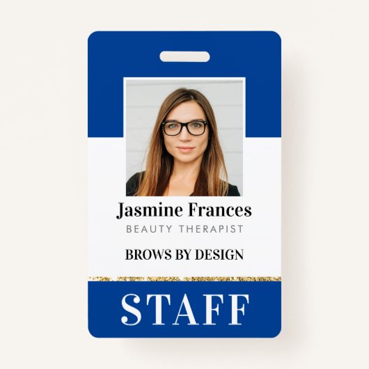 Badge PERSONNEL MODERNE PHOTO ID travail design chic ble (Devant)