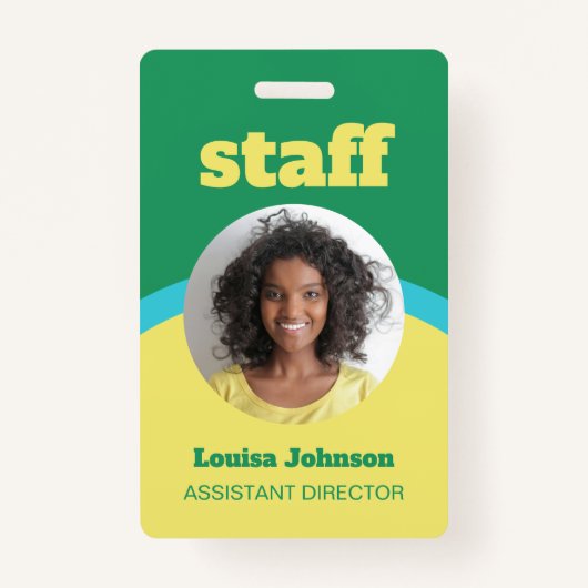 Badge Personnel photo Retro Green Yellow Round ID (Devant)