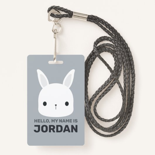Badge Petit lapin de lapin mignon avec nom personnalisé (Devant avec lanière)