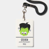 Badge Petit monstre de Frankenstein vert mignon visage H (Avant avec lanière)