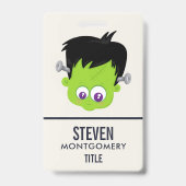 Badge Petit monstre de Frankenstein vert mignon visage H (Arrière)