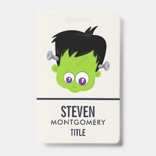 Badge Petit monstre de Frankenstein vert mignon visage H (Avant)