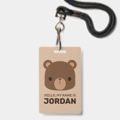 Badge Petit Ours Brun avec Nom Personnalisé (Avant avec lanière)